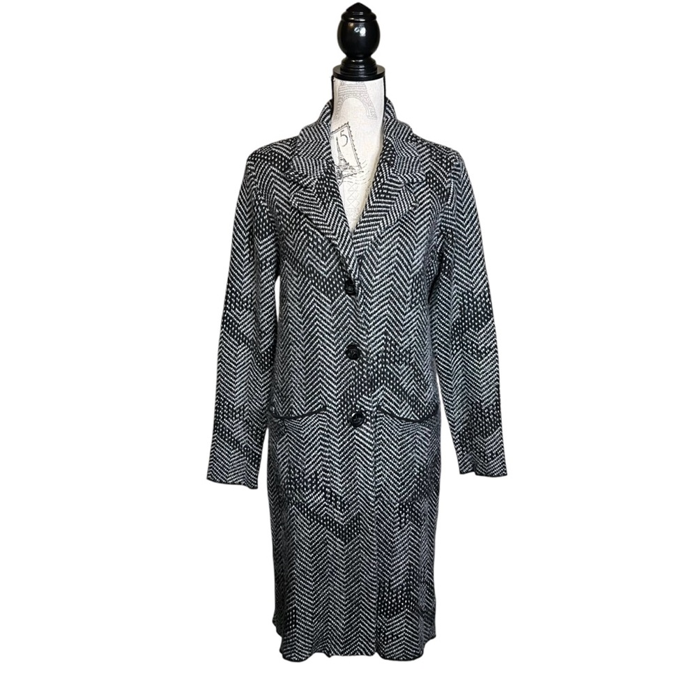 Laura Black & Grey Chevron Knit Long Cardigan with drop in pocket size medium - Picture 2 of 8